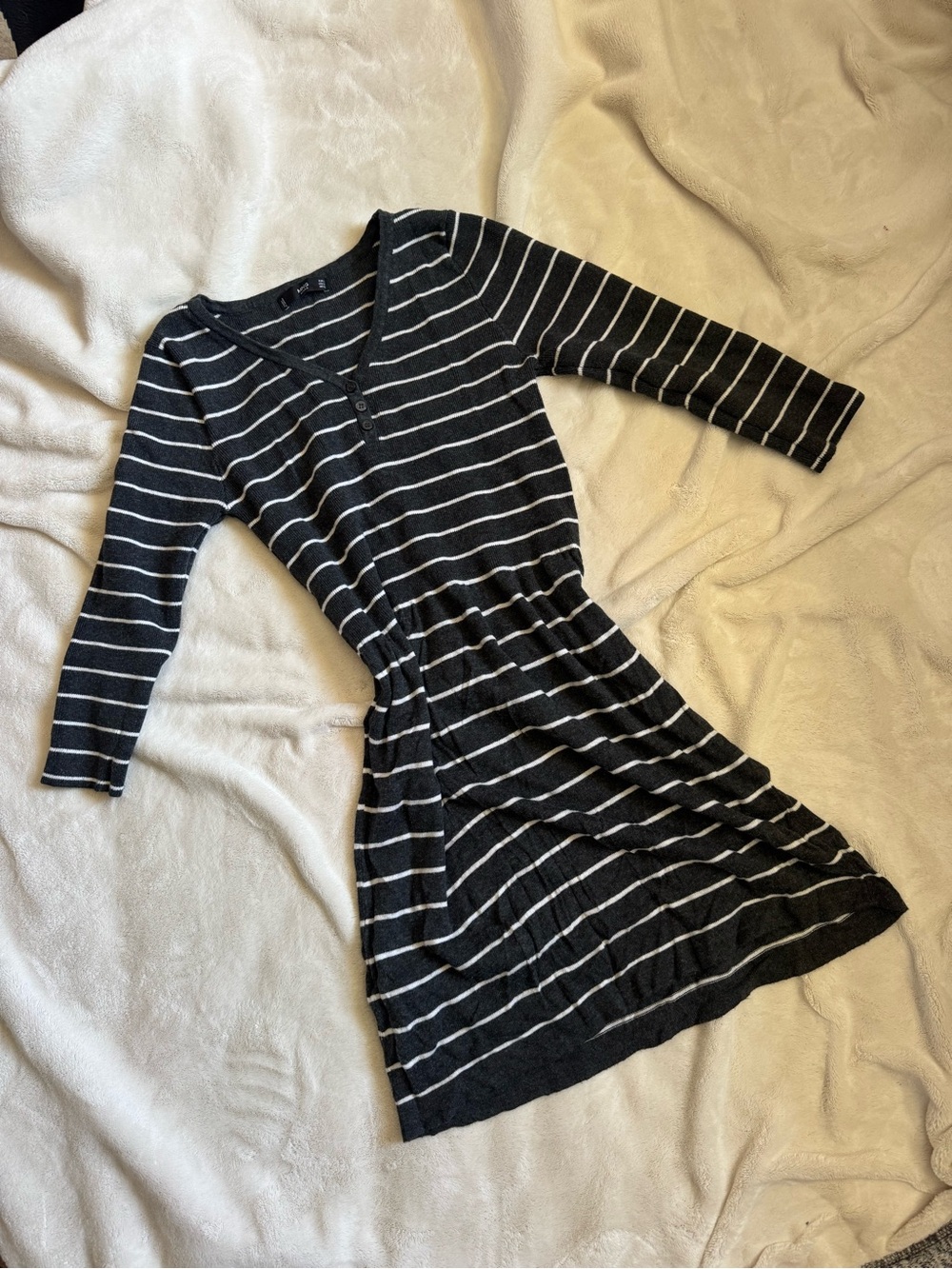 Asics Black & White Striped V-Neck Long Sleeve Dress